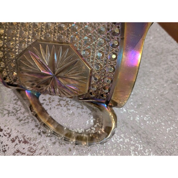 Imperial Glass Ohio Vtg Pitcher Amelia Smoke Carnival Glass 5.5" MCM Iridescent - Picture 12 of 16